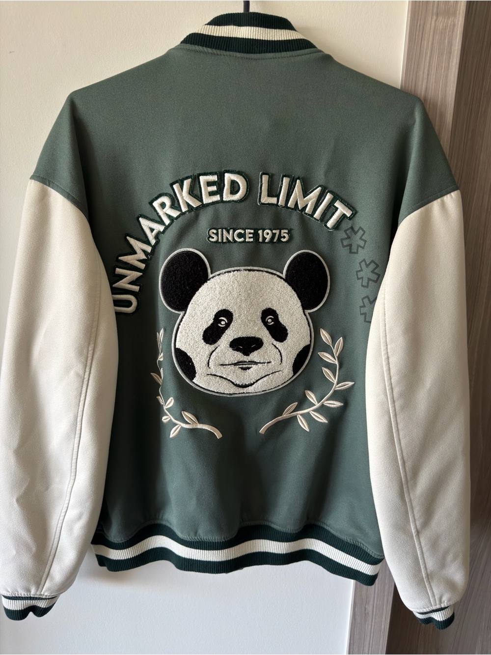 ZARA Dark Green and White Varsity Bomber Jacket